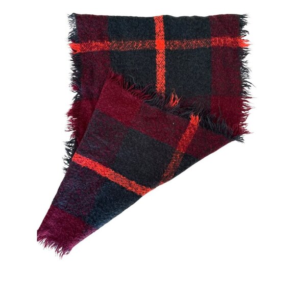 LOOK Buffalo Plaid Infinity Scarf One Size Red Neon Orange Plaid Acrylic - Picture 3 of 11